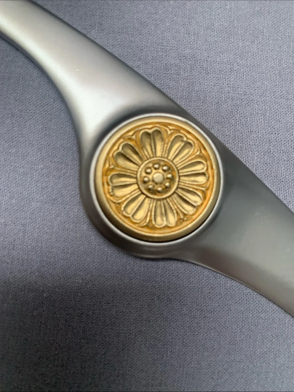 Vintage Matte Silver Letter Opener with Gold Floral Medallion